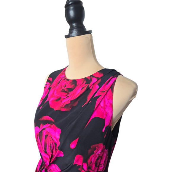 Bensoni Rufflle Rose Print Silk Dress Fall 2011 Collection Size 10 - Picture 2 of 12